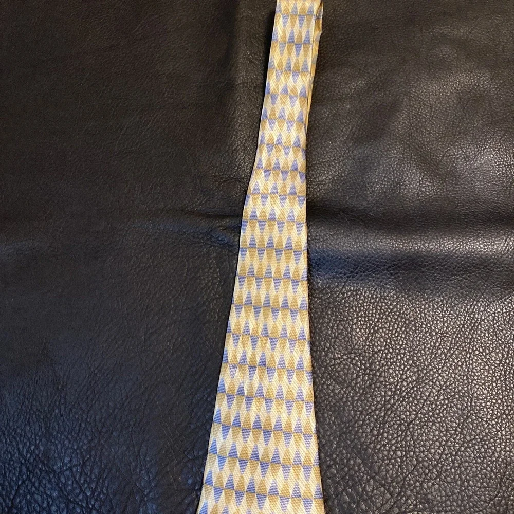 Mens Stanford Geometric Golden Tan Blue Neck Silk Tie 58